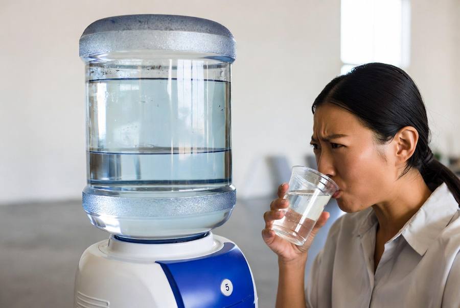 person notice dirt in water jug when drinking