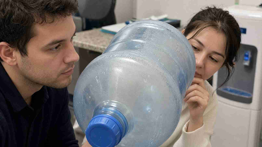 cleaning 5 gallon water jug with mold at the bottom