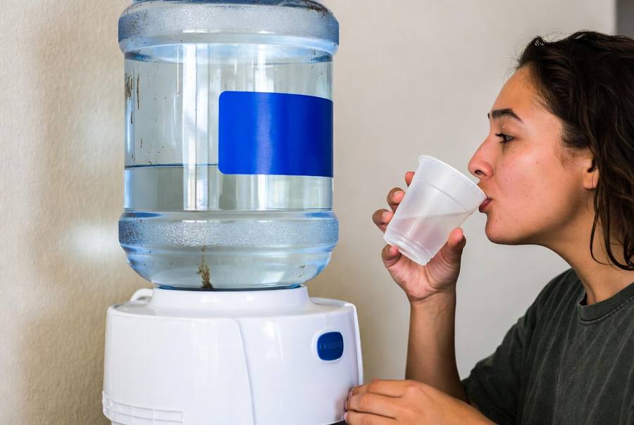 dirty biofilm in 5 gallon water jug on water dispenser