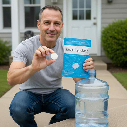 cleaning 5 gallon water jug outdoors during summer with easy jug clean