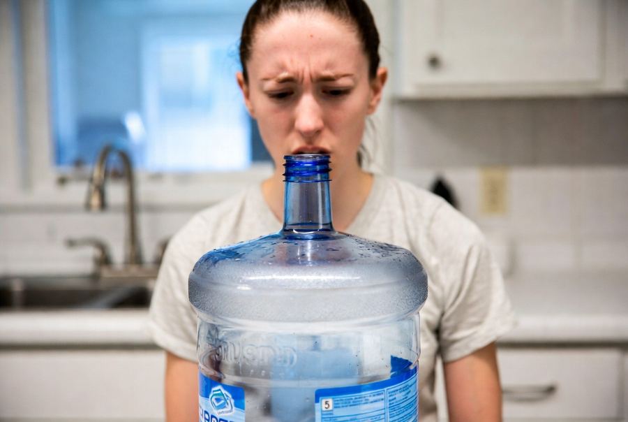 dirty 5 gallon water jug that needs to be cleaned every month